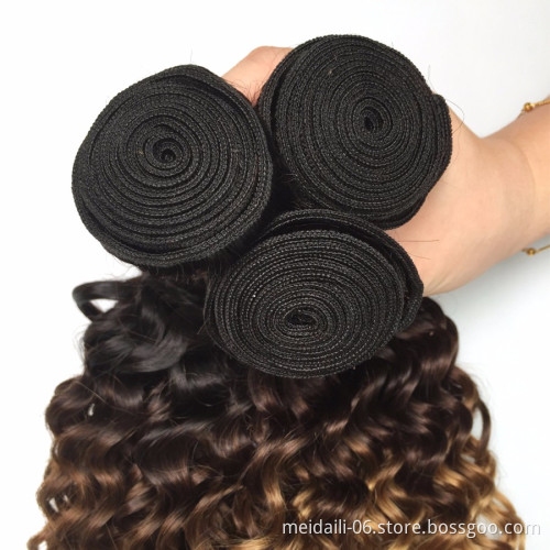 wholesale virgin hair vendors ombre color  Brazilian hair extension 1B/4/27 deep wave hair
